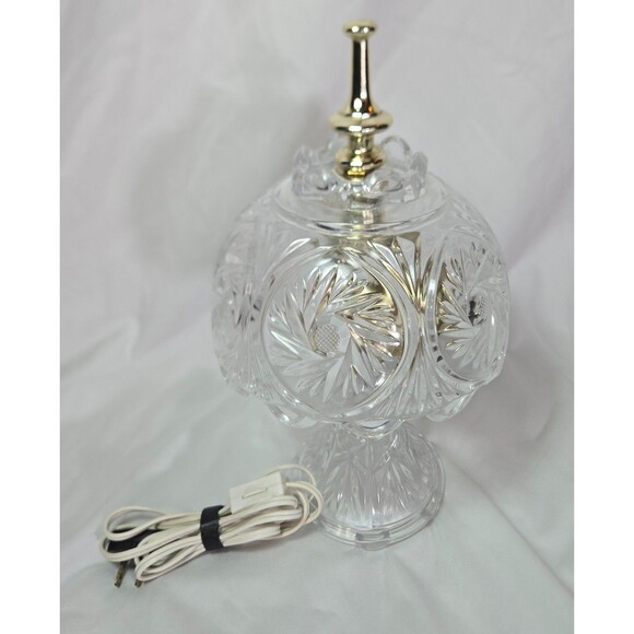Boudoir Cut Glass Crystal Brass Night Light Dresser Lamp Vintage 11" Pinwheel - Picture 12 of 16